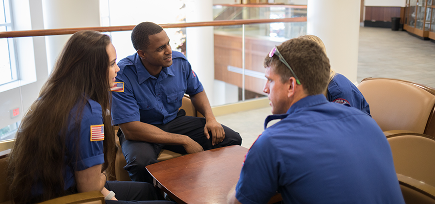 Image of EMS students in the Health Sciences building.