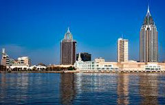 Mobile Bay with city skyline