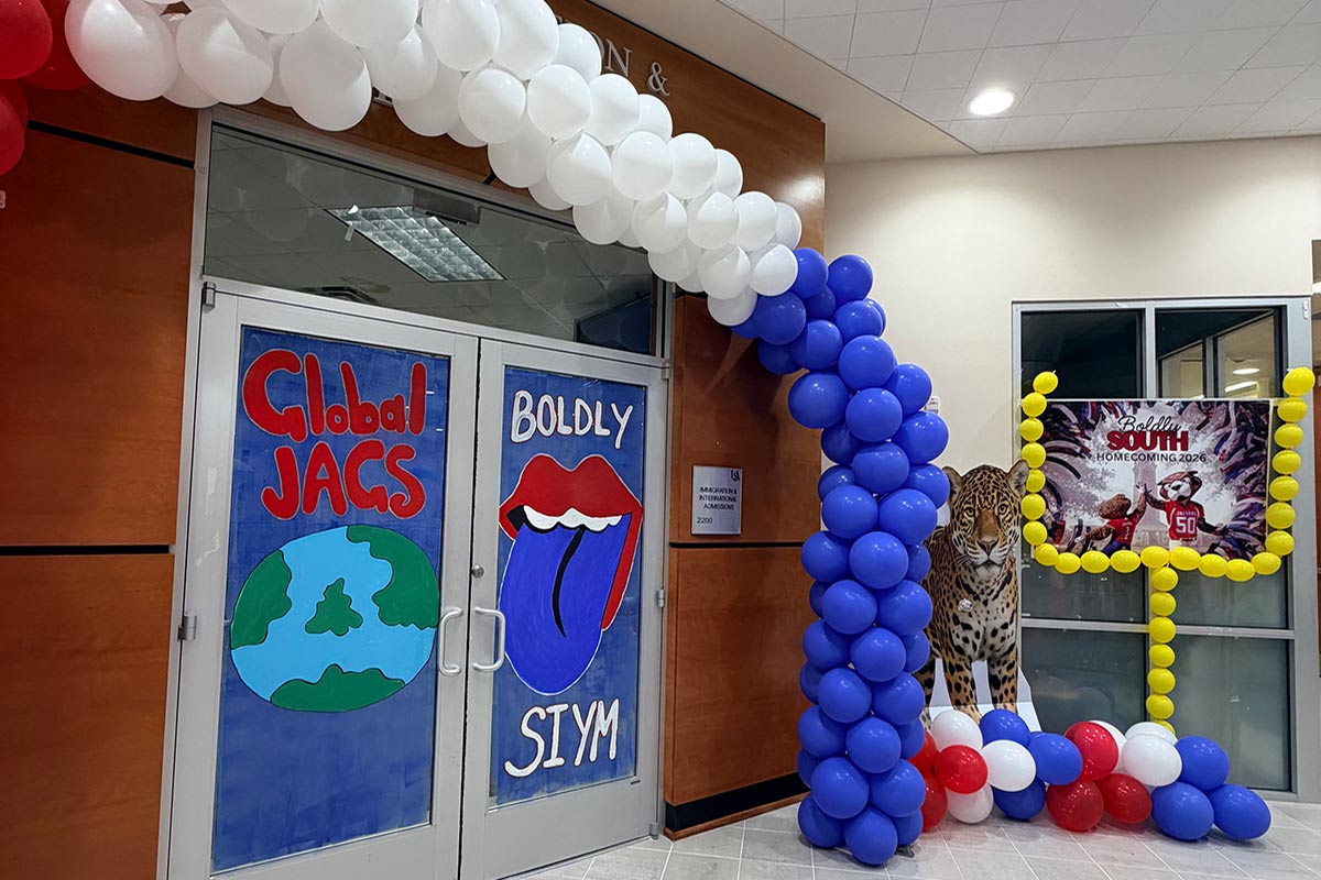Outside of Immigration Office decorated for Homecoming.